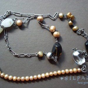 Silpada Sterling Silver 925 Long Pearl Copper Champagne Necklace